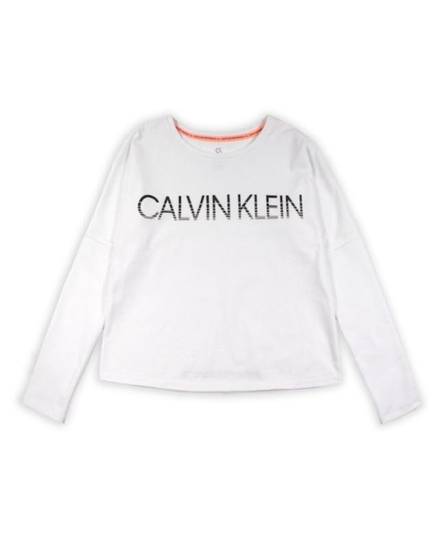 Calvin Klein Big Girls Rib Cuff Long Sleeve Tee with Gloss Screenprint & Reviews - Shirts & Tops - Kids - Macy's