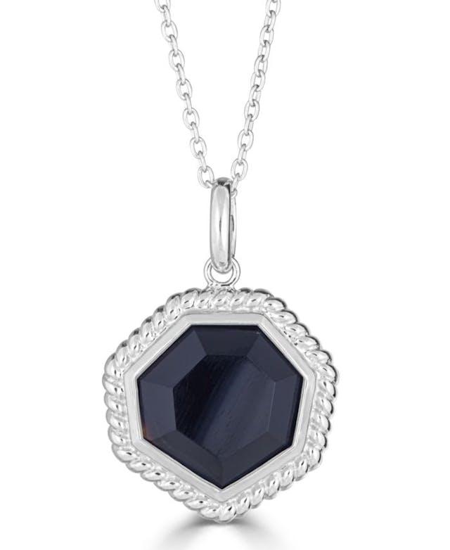 Macy's Onyx (14mm) Beaded Frame 18" Pendant Necklace in Sterling Silver & Reviews - Necklaces  - Jewelry & Watches - Macy's