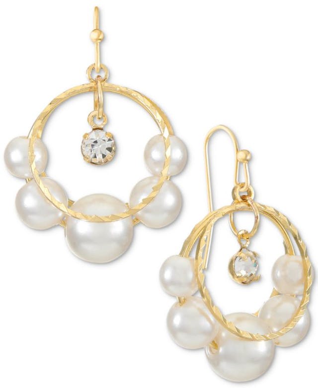 Alfani Gold-Tone Crystal Charm & Imitation Pearl Split Hoop Drop Earrings, Created for Macy's & Reviews - Earrings - Jewelry & Watches - Macy's