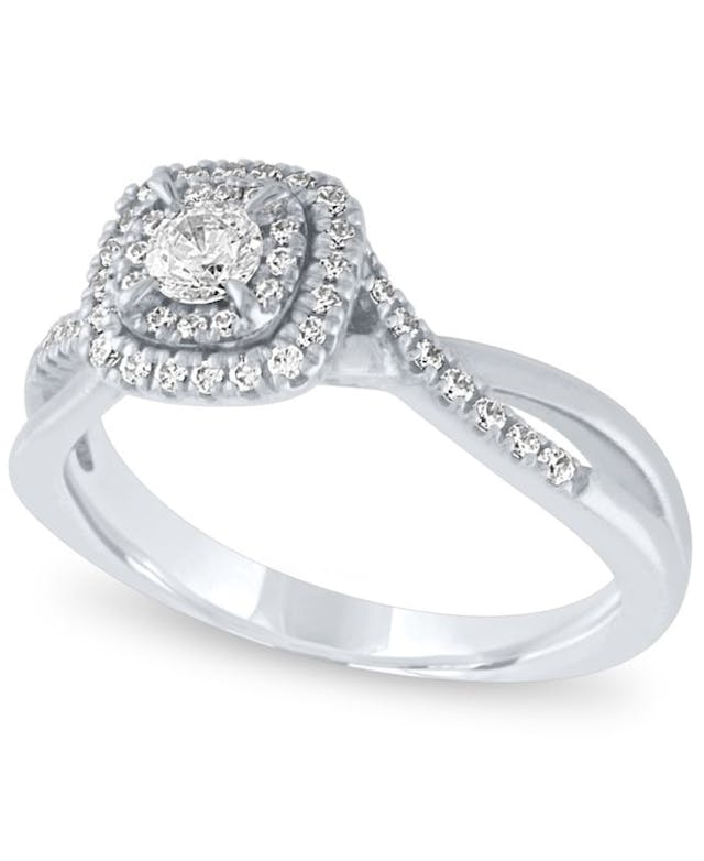 Macy's Diamond Cushion Halo Engagement Ring (3/8 ct. t.w.) in 14k White Gold & Reviews - Rings - Jewelry & Watches - Macy's