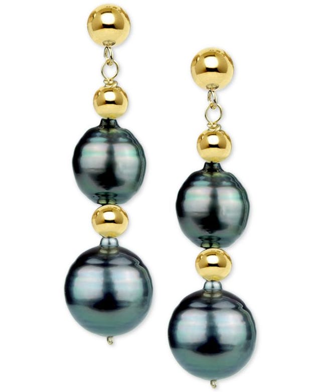 Macy's Cultured Baroque Tahitian Pearl (8-10mm) & Bead Drop Earrings in 14k Gold & Reviews - Earrings - Jewelry & Watches - Macy's