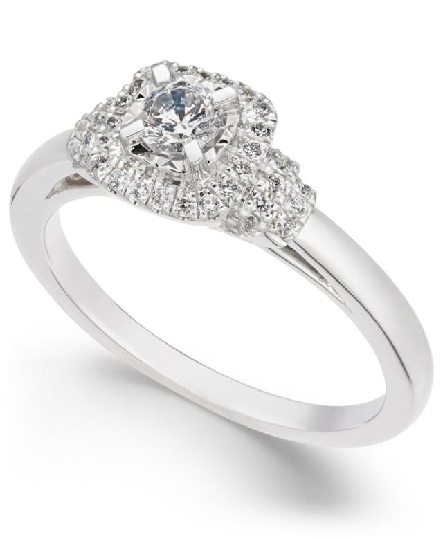 Macy's Diamond Halo Engagement Ring (3/8 ct t.w.) in 14k White Gold & Reviews - Rings - Jewelry & Watches - Macy's