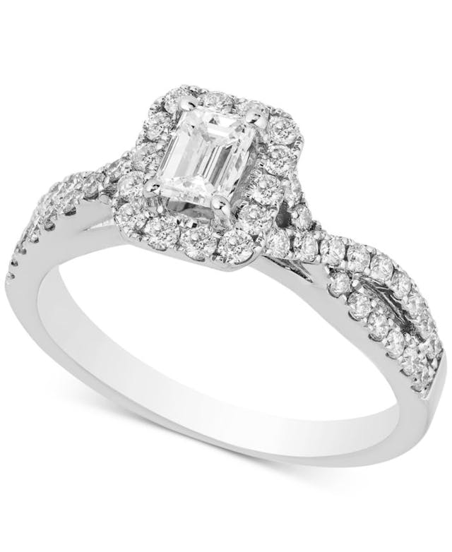 Macy's Diamond Twist Halo Engagement Ring (1 ct. t.w.) in 14k White Gold & Reviews - Rings - Jewelry & Watches - Macy's