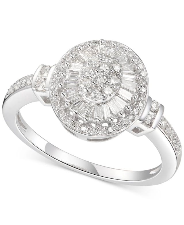 Macy's Diamond Oval Starburst Cluster Ring (1/2 ct. t.w.) in 14k White Gold & Reviews - Rings - Jewelry & Watches - Macy's