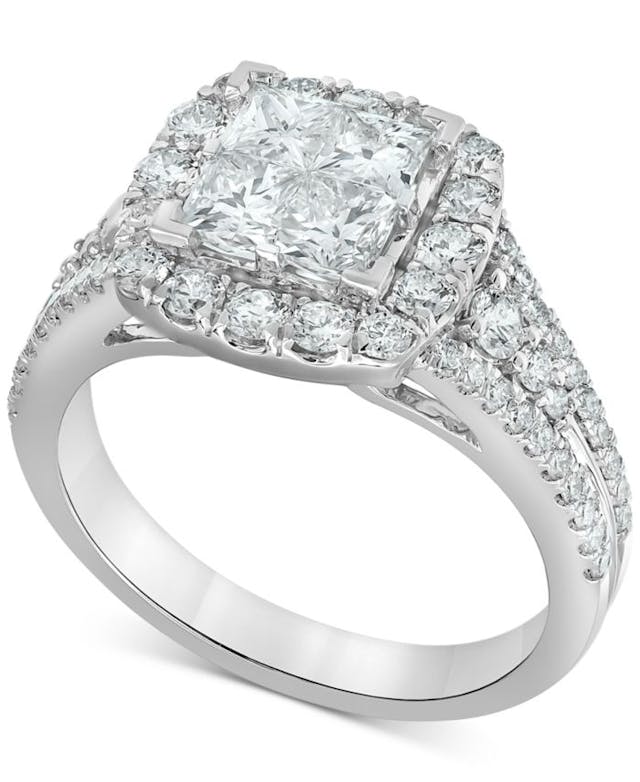 Macy's Diamond Princess Halo Engagement Ring (2 ct. t.w.) in 14k White Gold & Reviews - Rings - Jewelry & Watches - Macy's