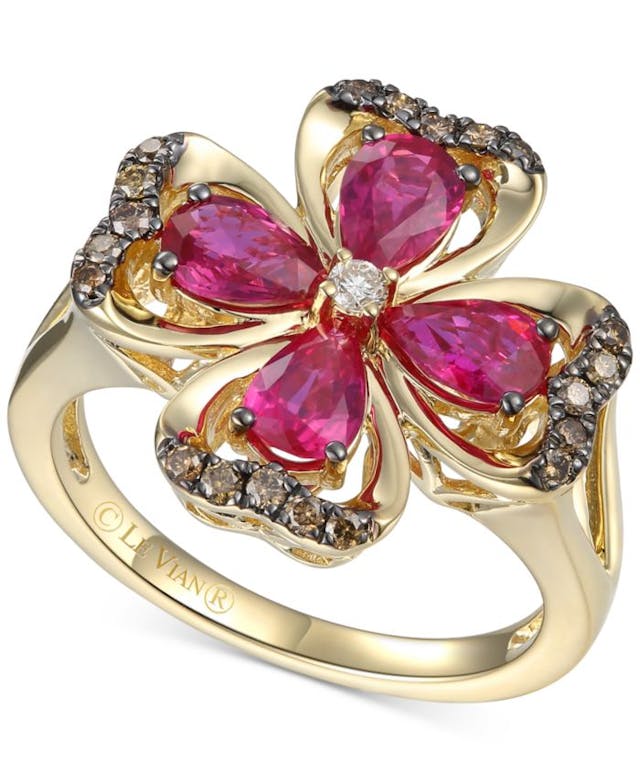 Le Vian Certified Passion Ruby (1-1/2 ct. t.w.) & Diamond (1/5 ct. t.w.) Flower Statement Ring in 14k Gold & Reviews - Rings - Jewelry & Watches - Macy's