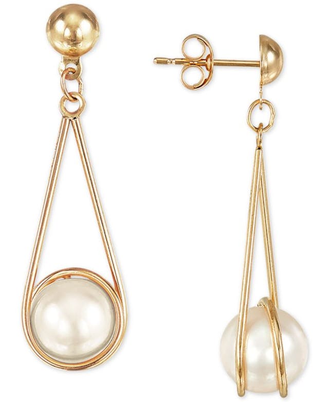 Macy's Cultured Freshwater Pearl (8mm) Wire-Wrapped Drop Earrings in 10k Gold & Reviews - Earrings - Jewelry & Watches - Macy's