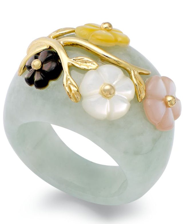 Macy's Jade and Multicolored Mother of Pearl (8mm) Flower Ring in 14k Gold over Sterling Silver & Reviews - Rings - Jewelry & Watches - Macy's