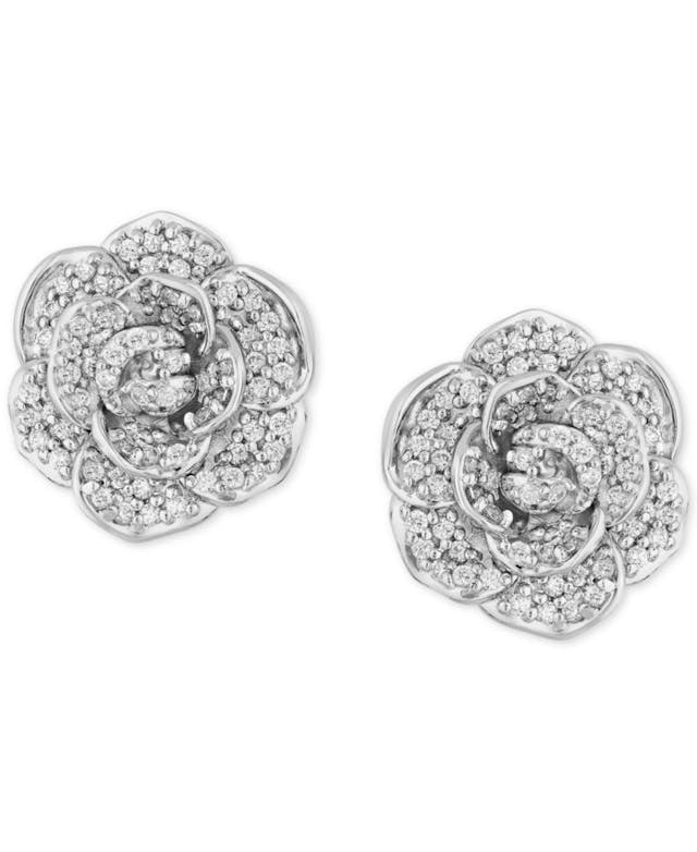 Macy's Enchanted Disney Diamond Flower Cinderella Stud Earrings (1/2 ct. t.w.) in 14k White Gold & Reviews - Earrings - Jewelry & Watches - Macy's