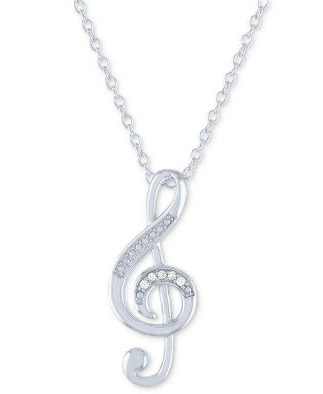 Macy's Diamond Accent Treble Clef Pendant Necklace in Sterling Silver, 16" + 2" extender & Reviews - Necklaces  - Jewelry & Watches - Macy's