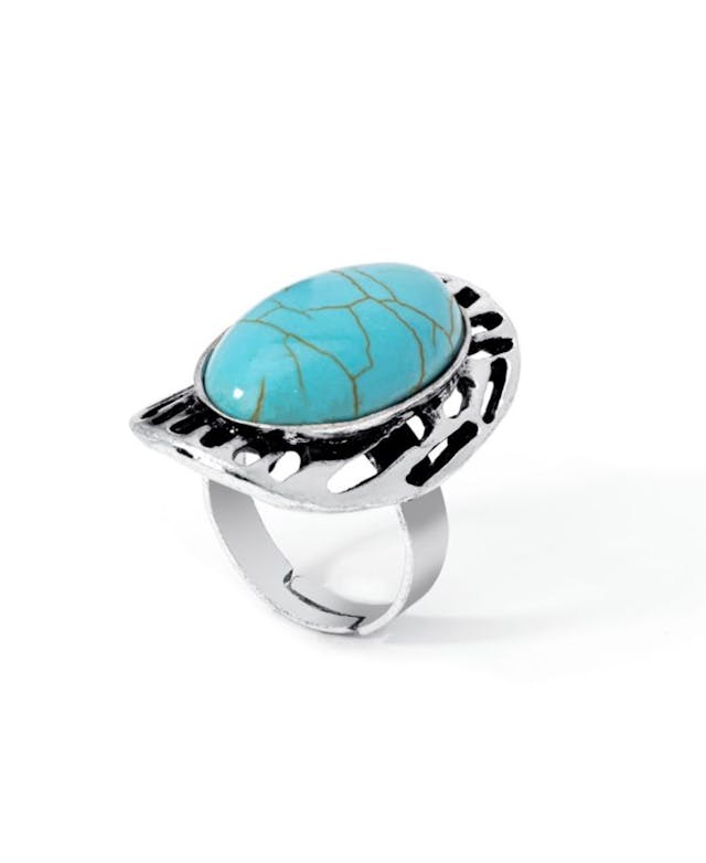 Macy's Simulated Turquoise in Fine Silver Plated Oval Stripe Design Ring & Reviews - Rings - Jewelry & Watches - Macy's