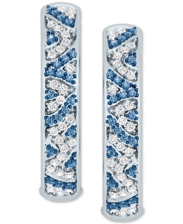 Macy's Blue & White Diamond Animal Print Hoop Earrings (1/2 ct. t.w.) in Sterling Silver & Reviews - Earrings - Jewelry & Watches - Macy's