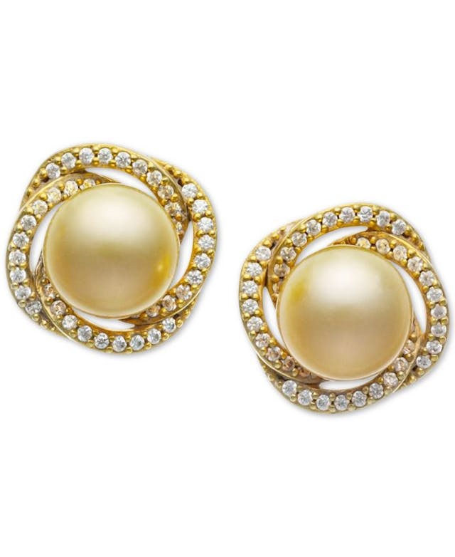 Macy's Cultured Golden South Sea Pearl (9mm) & Diamond (3/8 ct. t.w.) Stud Earrings in 14k Gold & Reviews - Earrings - Jewelry & Watches - Macy's