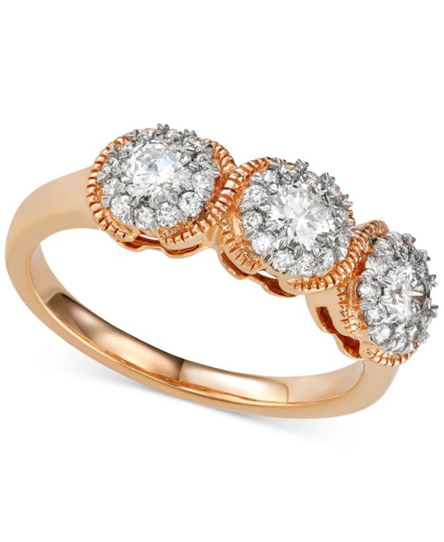 Macy's Diamond Trinity Halo Ring (3/4 ct. t.w.) in 14k Rose Gold & Reviews - Rings - Jewelry & Watches - Macy's