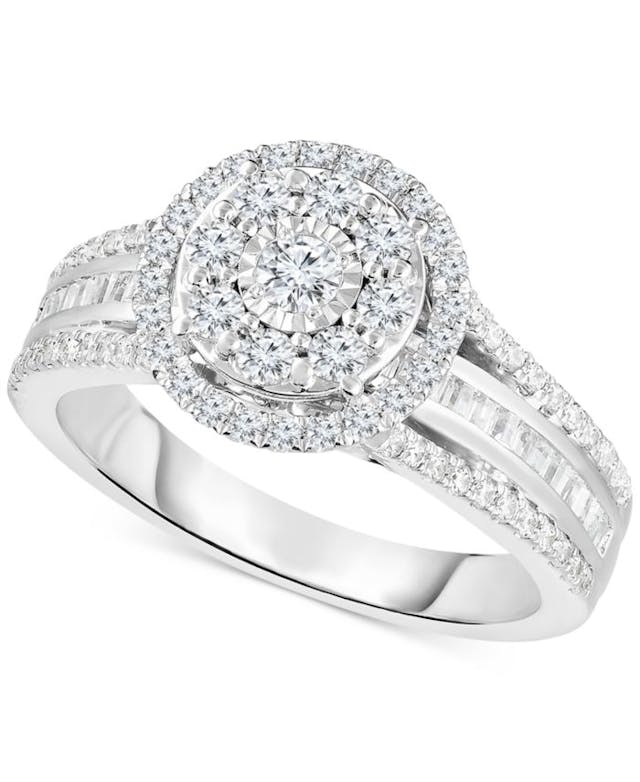 TruMiracle Diamond Halo Cluster Engagement Ring (1 ct. t.w.) in 10k White Gold & Reviews - Rings - Jewelry & Watches - Macy's