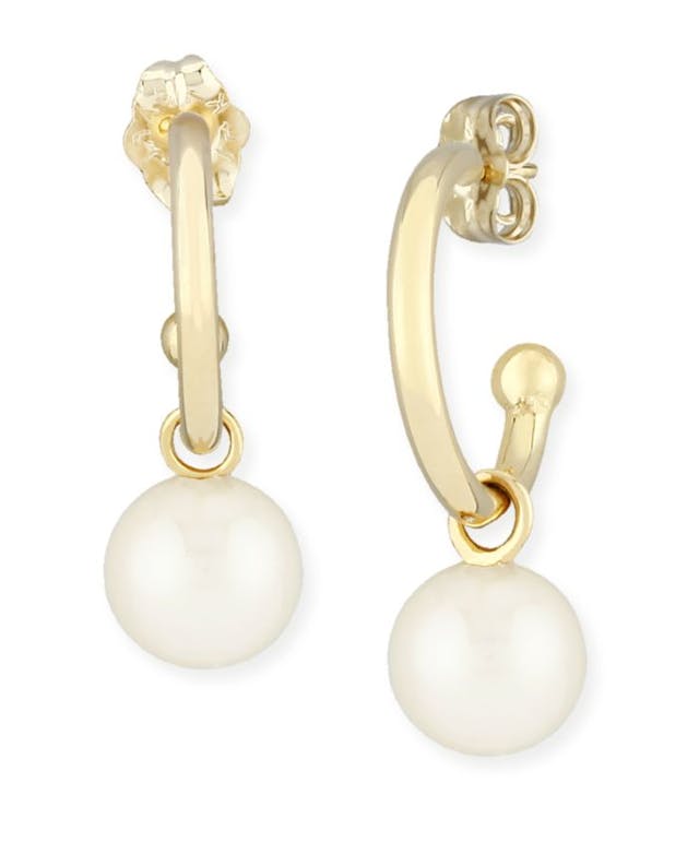 Macy's Pearl (6 mm) Drop Hoop Earrings Set in 14k Yellow Gold & Reviews - Earrings - Jewelry & Watches - Macy's