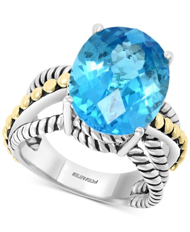 EFFY Collection EFFY® Blue Topaz Statement Ring (9-7/8 ct. t.w.) in Sterling Silver & 18k Gold & Reviews - Rings - Jewelry & Watches - Macy's