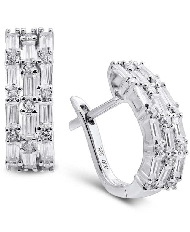Arabella Swarovski Zirconia Baguette Hoop Earrings in Sterling Silver & Reviews - Earrings - Jewelry & Watches - Macy's