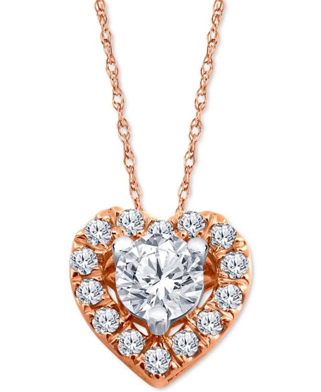 Macy's Diamond Heart Pendant Necklace (1/4 ct. t.w.) in 10k Rose Gold & Reviews - Necklaces  - Jewelry & Watches - Macy's