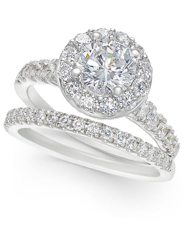 Macy's Certified Diamond Halo Bridal Set (2 ct. t.w.) in 14k White Gold & Reviews - Rings - Jewelry & Watches - Macy's