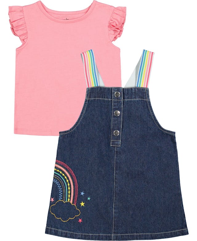Kids Headquarters Baby Girls Flutter T-shirt and Embroidered Denim Skirtall, 2 Piece Set & Reviews - Sets & Outfits - Kids - Macy's