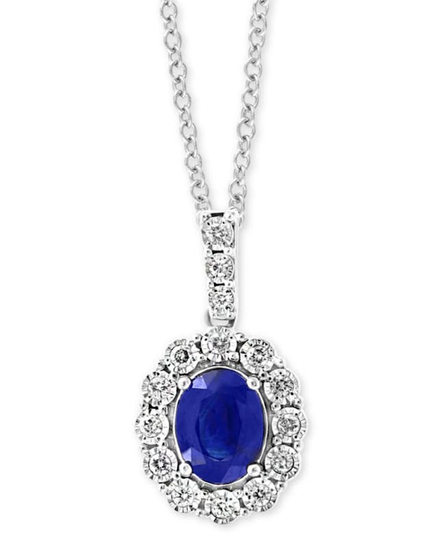 EFFY Collection EFFY® Sapphire (1-9/10 ct. t.w.) & Diamond (1/4 ct. t.w.) 18" Pendant Necklace in 14k White Gold & Reviews - Necklaces  - Jewelry & Watches - Macy's