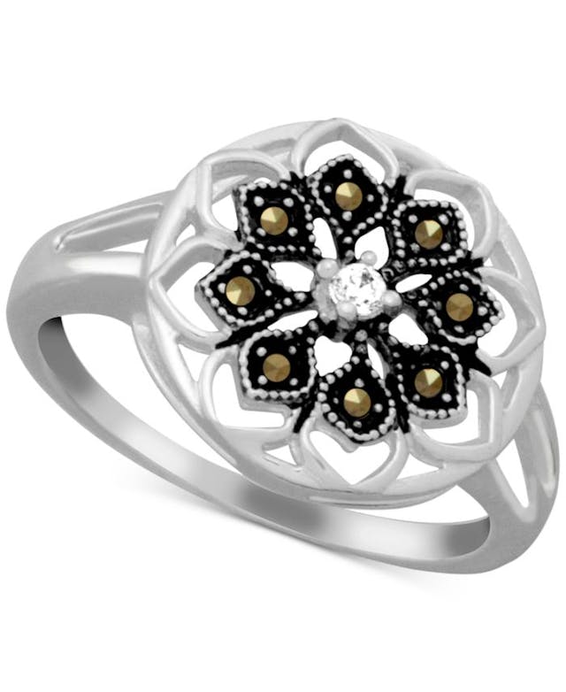 Macy's Marcasite & Crystal Openwork Statement Ring in Fine Silver-Plate & Reviews - Rings - Jewelry & Watches - Macy's