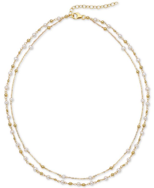 Macy's Cultured Freshwater Pearl (3 -3-1/2mm) Layered Statement Necklace in 18k Gold-Plated Sterling Silver, 16" + 2" extender & Reviews - Necklaces  - Jewelry & Watches - Macy's
