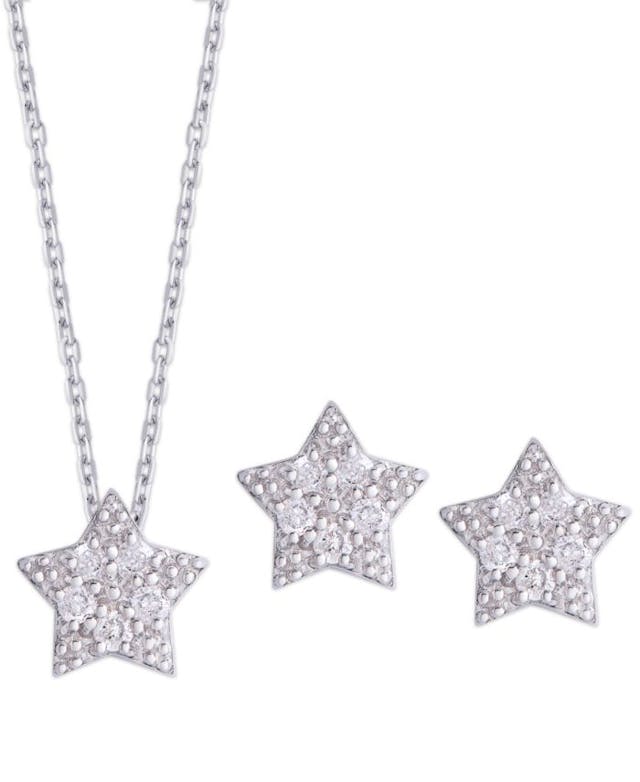 Macy's Diamond 1/4 ct. t.w. Star Pendant Necklace and Stud Earrings set in Sterling Silver & Reviews - Jewelry & Watches - Macy's