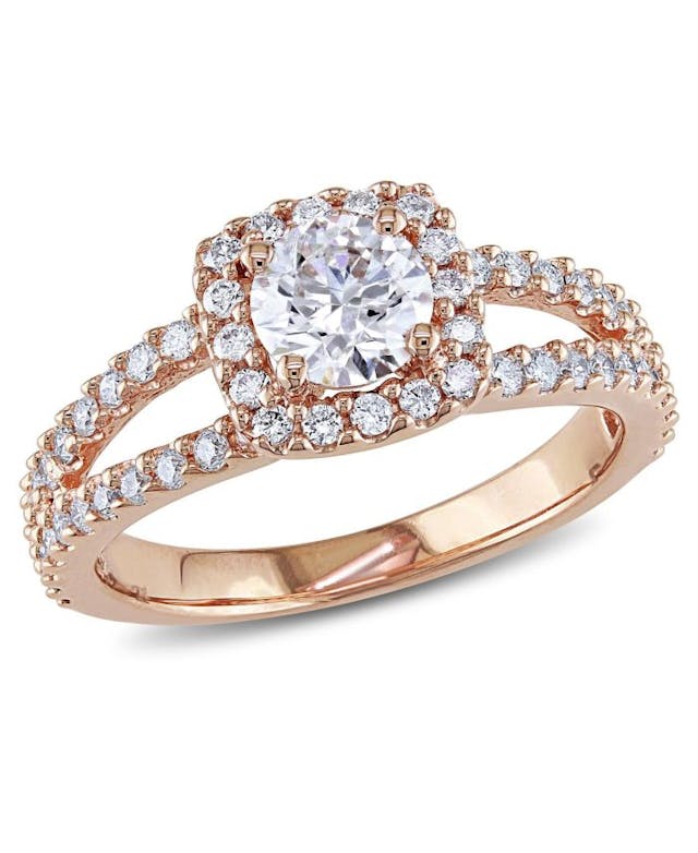 Macy's Certified Diamond (1 ct. t.w.) Halo Engagement Ring in 14k Rose Gold & Reviews - Rings - Jewelry & Watches - Macy's