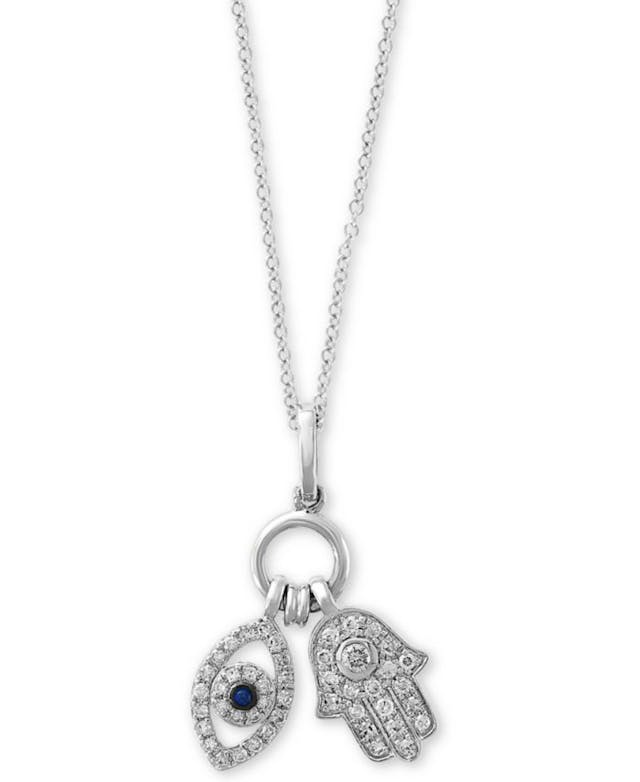 EFFY Collection EFFY® Diamond (1/4 ct. t.w.) & Sapphire Accent Evil Eye & Hamsa Charm 18" Pendant Necklace in 14k White Gold & Reviews - Necklaces  - Jewelry & Watches - Macy's