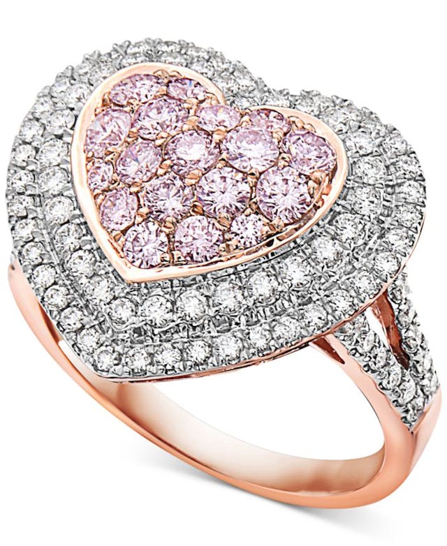 Macy's Natural Pink Diamond Heart Halo Cluster Statement Ring (1-1/2 ct. t.w.) in 14k Rose Gold & Reviews - Rings - Jewelry & Watches - Macy's