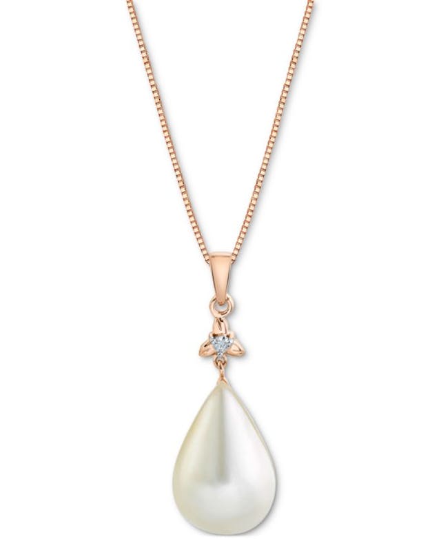 Macy's Cultured Freshwater Mabé Pearl (12mm) & Diamond Accent 18" Pendant Necklace in 14k Rose Gold & Reviews - Necklaces  - Jewelry & Watches - Macy's