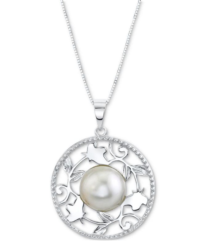 Macy's Cultured Freshwater Button Pearl (11mm) Filigree Disc 18" Pendant Necklace in Sterling Silver & Reviews - Necklaces  - Jewelry & Watches - Macy's