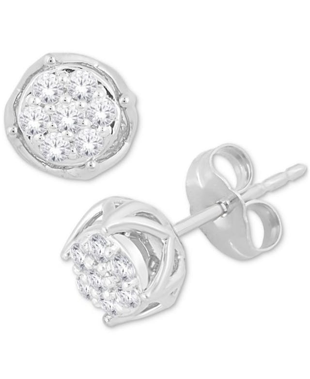 Macy's Diamond Round Cluster Stud Earrings (1/4 ct. t.w.) in 10k White Gold & Reviews - Earrings - Jewelry & Watches - Macy's