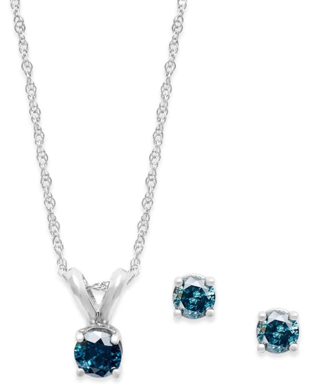 Macy's 10k White Gold Blue Diamond Necklace and Earring Set (1/6 ct. t.w.) & Reviews - Jewelry & Watches - Macy's