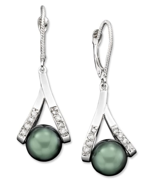 Macy's Cultured Tahitian Pearl and Diamond Accent Earrings in 14k Gold (8mm) & Reviews - Earrings - Jewelry & Watches - Macy's