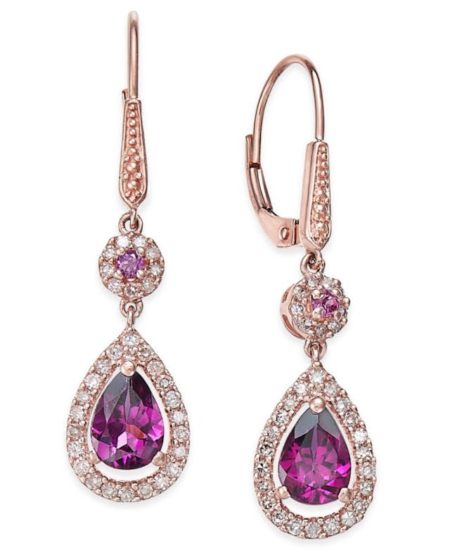 Macy's Rhodolite Garnet (1-1/2 ct. t.w.) and Diamond (1/3 ct. t.w.) Drop Earrings in 14k Rose Gold & Reviews - Earrings - Jewelry & Watches - Macy's