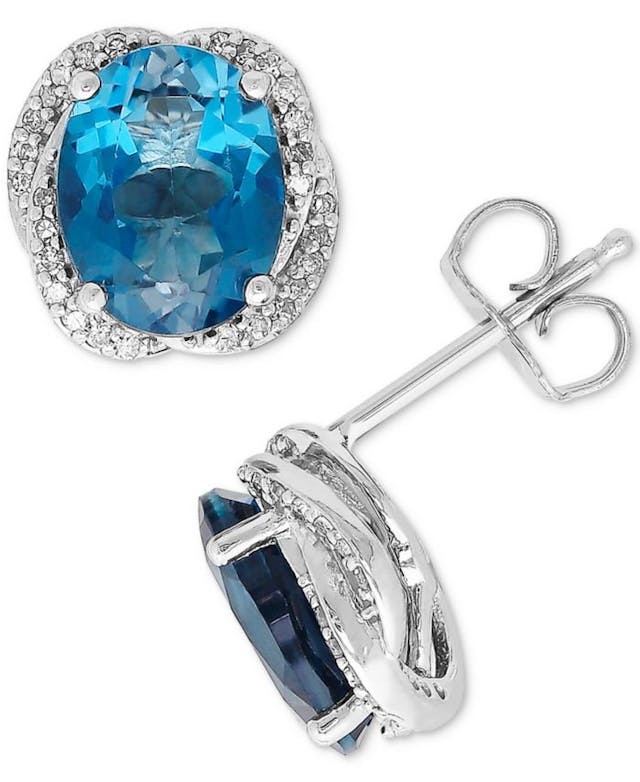 Macy's London Blue Topaz (4-3/8 ct. t.w.) & Diamond (1/6 ct. t.w.) Stud Earrings in Sterling Silver & Reviews - Earrings - Jewelry & Watches - Macy's