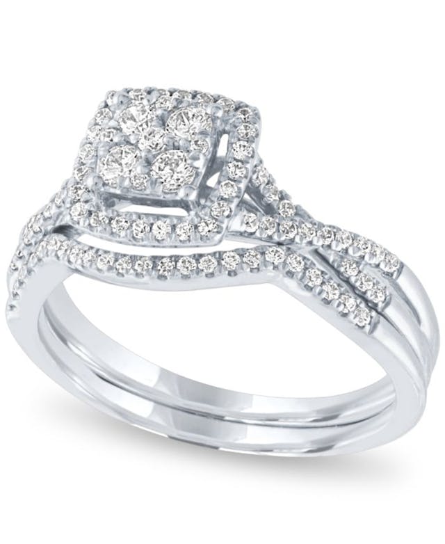 Macy's Diamond Square Halo Cluster Bridal Set (1/2 ct. t.w.) in 14k White Gold & Reviews - Rings - Jewelry & Watches - Macy's
