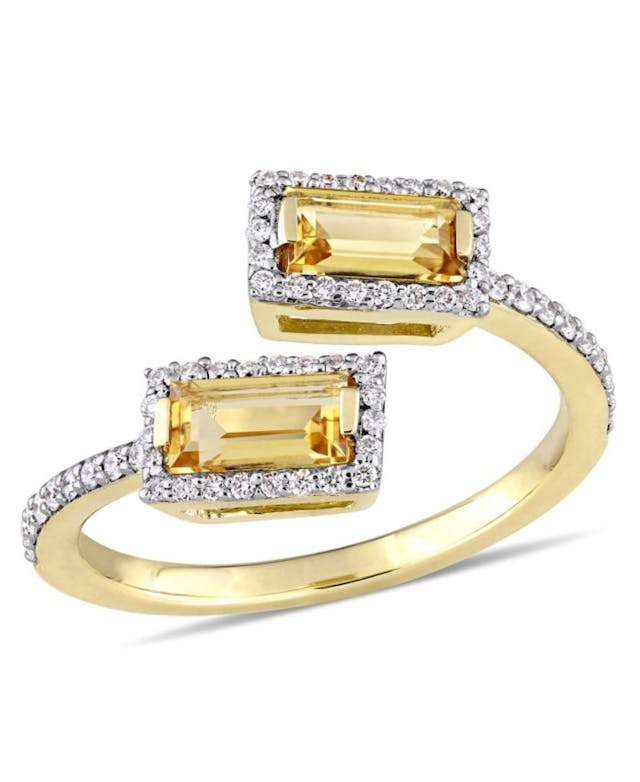Macy's Baguette Cut Citrine (3/4 ct. t.w.) and Diamond (1/4 ct. t.w.) Open Ring in 14k Yellow Gold & Reviews - Rings - Jewelry & Watches - Macy's