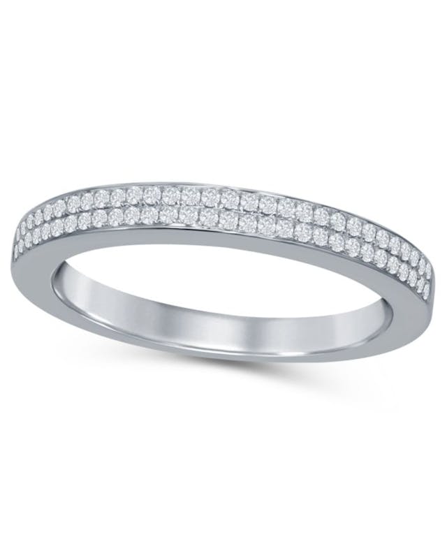 Macy's Diamond (1/5 ct. t.w.) Pave Two Row Band in 14K White Gold & Reviews - Rings - Jewelry & Watches - Macy's