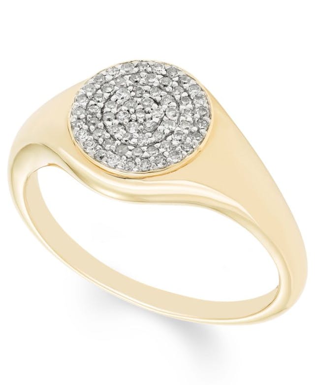 Macy's Diamond (1/5 ct. t.w.) Pave Signet Ring in 14k Yellow or Rose Gold & Reviews - Rings - Jewelry & Watches - Macy's
