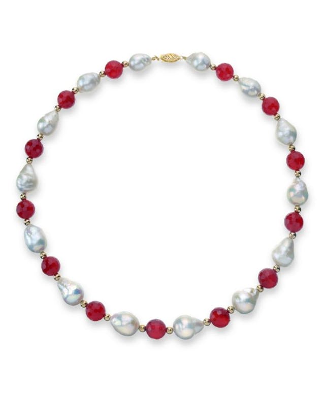 Macy's White Baroque Freshwater Cultured Pearl (12-13mm) with Red Agate (91 ct. t.w) and Gold Beads (4mm) 18" Necklace in 14k Yellow Gold. Also Available with Green Agate & Reviews - Necklaces  - Jewelry & Watches - Macy's