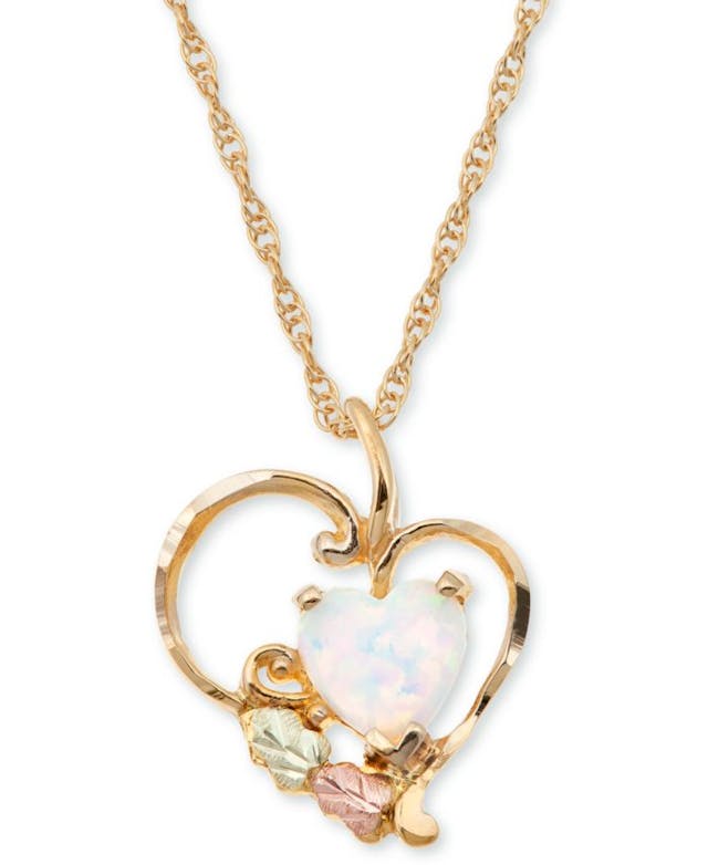 Black Hills Gold Opal Heart Pendant in 10K Yellow Gold with 12K Rose and Green Gold & Reviews - Necklaces  - Jewelry & Watches - Macy's