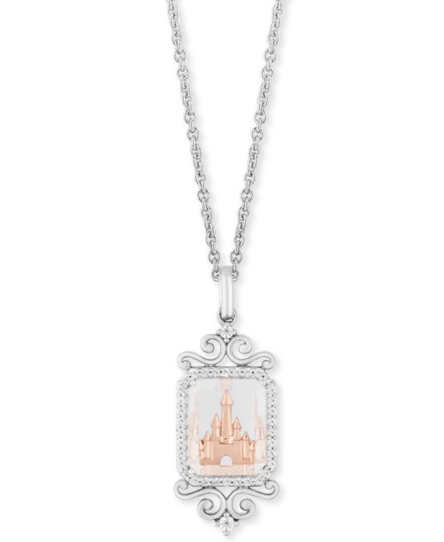 Macy's Enchanted Disney Diamond (1/6 ct. t.w.) & White Topaz (4-1/2 ct. t.w.) Majestic Princess Castle Pendant Necklace in Sterling Silver & 14k Rose Gold, 16” + 2” Extender” & Reviews - Necklaces  - Jewelry & Watches - Macy's