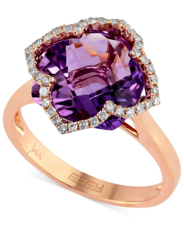 EFFY Collection Lavender Rosé by EFFY® Amethyst (5-3/4 ct. t.w.) and Diamond (1/5 ct. t.w.) Clover Ring in 14k Rose Gold & Reviews - Rings - Jewelry & Watches - Macy's