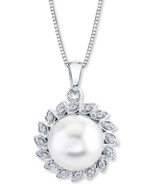 Macy's Cultured Freshwater Pearl (10mm) & Diamond (1/8 ct. t.w.) 18" Pendant Necklace in 10k White Gold & Reviews - Necklaces  - Jewelry & Watches - Macy's