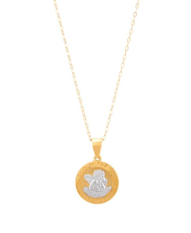 Macy's Two-Tone Angel Pendant necklace in 10K Yellow Gold & Reviews - Necklaces  - Jewelry & Watches - Macy's