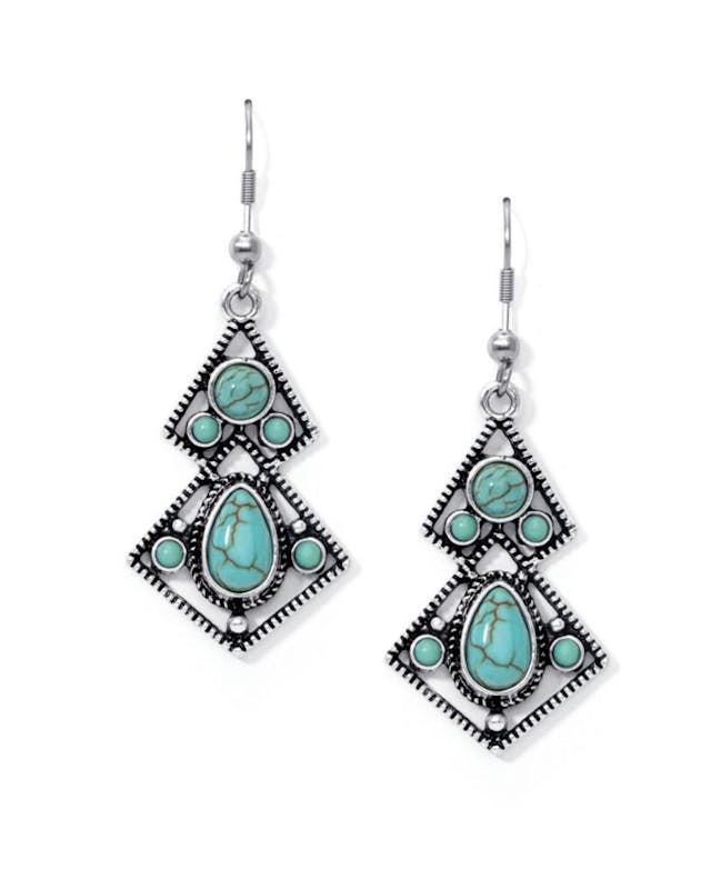 Macy's Simulated Turquoise in Fine Silver Plated Diagonal Wire Earrings & Reviews - Earrings - Jewelry & Watches - Macy's